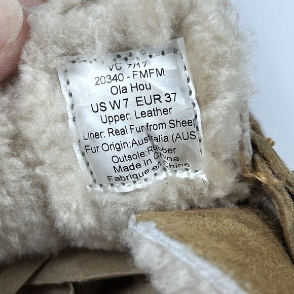 OluKai Womens Sz 7 Ola Hou Shearling Tan Suede Ankle Boot Slipper Slip On Warm - Picture 8 of 14